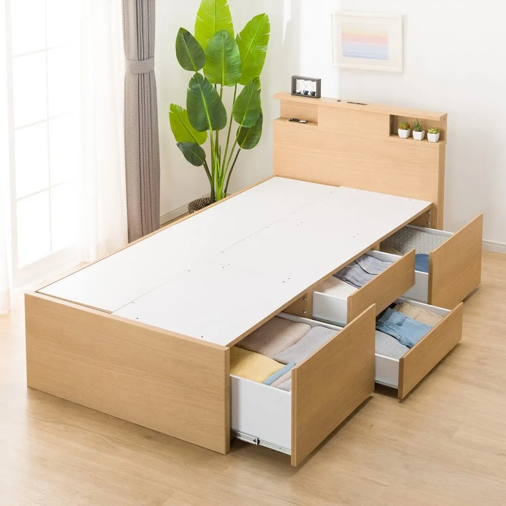 NITORI 宜得利家居】◎雙人床座床架N-ZIO-C BOX LBR TW 附充電孔附小夜