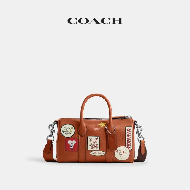 【COACH】蔻馳官方直營 BRAIN DEAD COMPASS 25 貼飾手袋 斜背包 手提包-琥珀棕色 混合色(CES56)