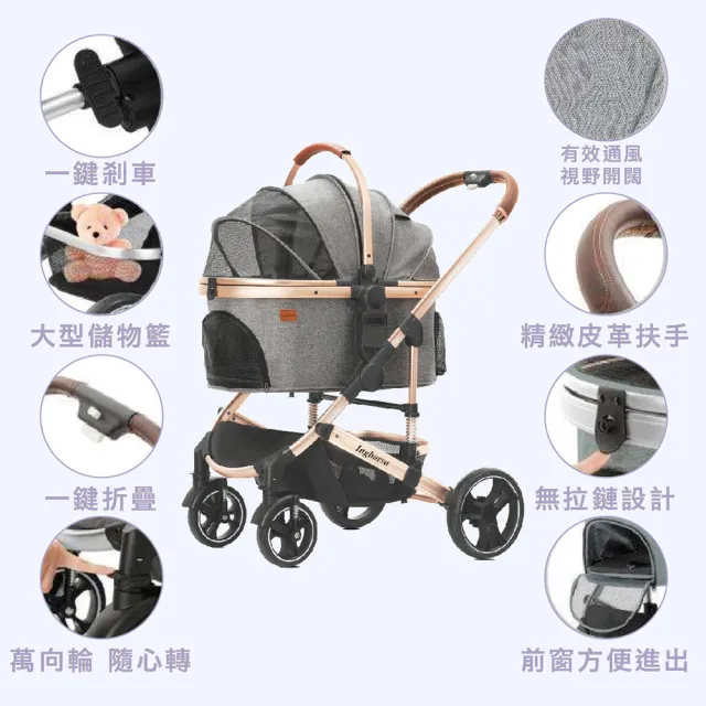 【KIDS PARK】Ingborsa鋁合金寵物推車/車包分離款(一鍵折疊煞車/可拆提籃籠/貓咪狗犬手推車/四輪推車)