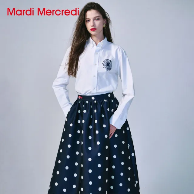 【MARDI MERCREDI】細條紋牛津襯衫 兩色 經典小雛菊 藍花 刺繡 OXFORD SHIRT STRIPE