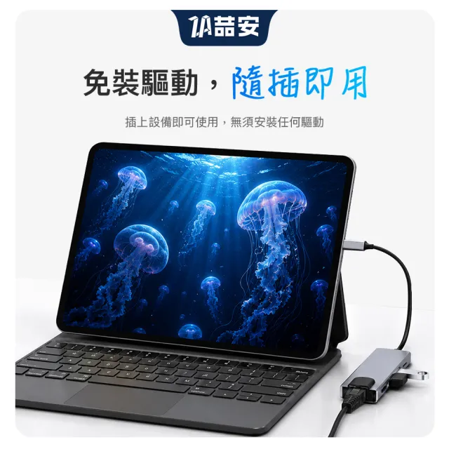 【ZA 喆安】5合1 Type-C HUB轉接集線器 支援USB-C to HDMI投影/PD充電/3.2/外接網卡 適用MacBook/手機/筆電