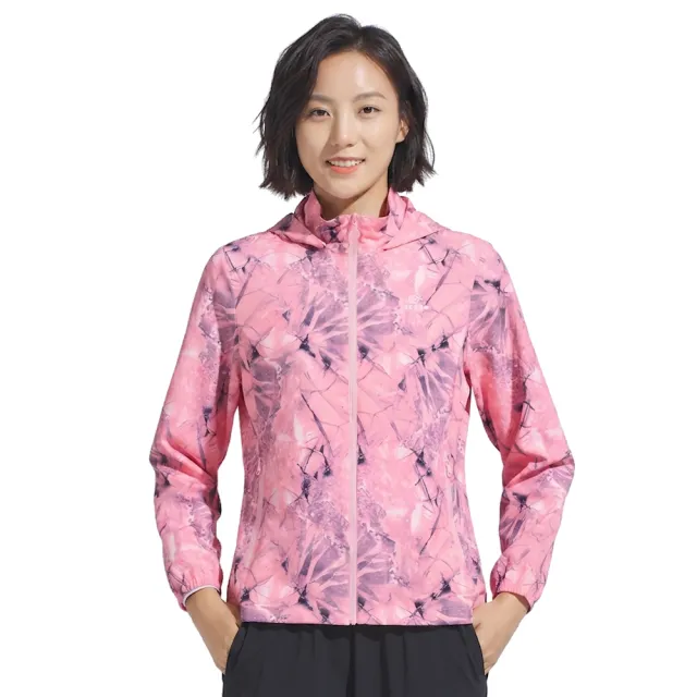 【TECTOP 探拓戶外】女款印花連帽彈力防曬外套AEB620038(拉鍊口袋 彈力舒適 連帽遮陽 防曬抗UV)