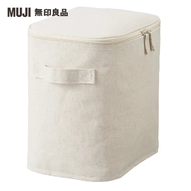 【MUJI 無印良品】聚酯纖維麻收納箱/長方形/中/半/附蓋(約寬18.5×深26×高26 cm)