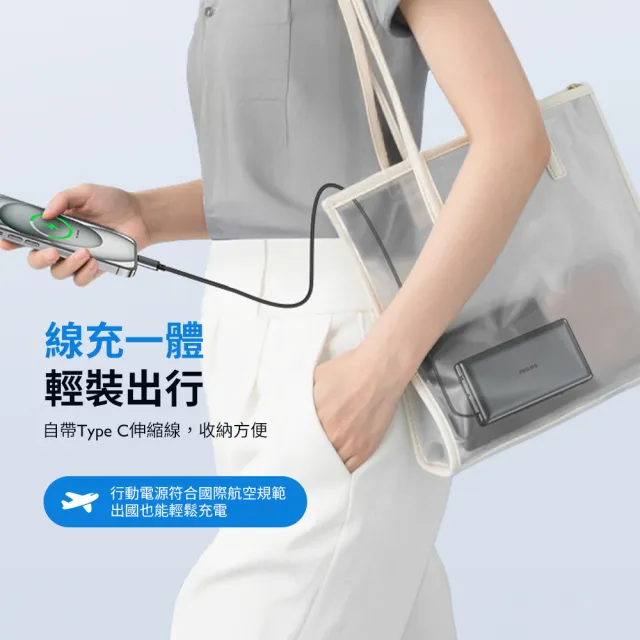 【Philips 飛利浦】2入組-DLP2721C 22.5W急速快充伸縮線20000mAh超大電量行動電源(多裝置相容_具Wh標示)