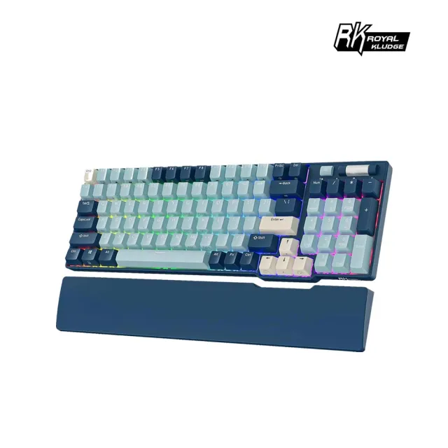 【RK ROYAL KLUDGE】90% 96鍵藍牙三模無線機械鍵盤 森林藍(K黃軸/RGB/中文/熱插拔/鍵盤腕托/多媒體滾輪)