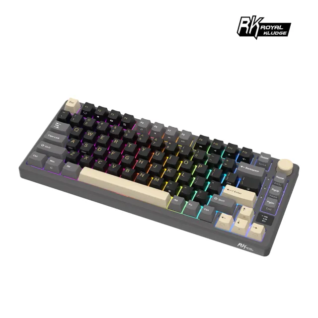 【RK ROYAL KLUDGE】M75 藍牙三模無線機械鍵盤 RGB魅影(PBT/K黃軸/中文注音/旋鈕調整/小螢幕/Gasket)