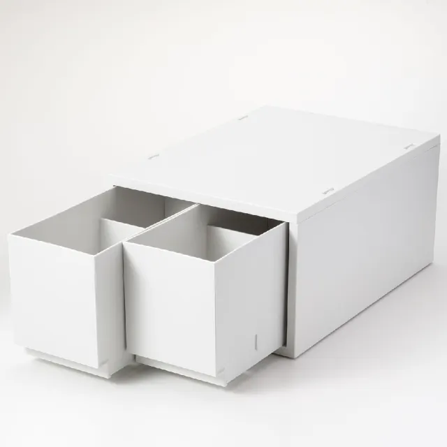 【MUJI 無印良品】PP盒/深型/2格/附隔板/正反疊/白灰
