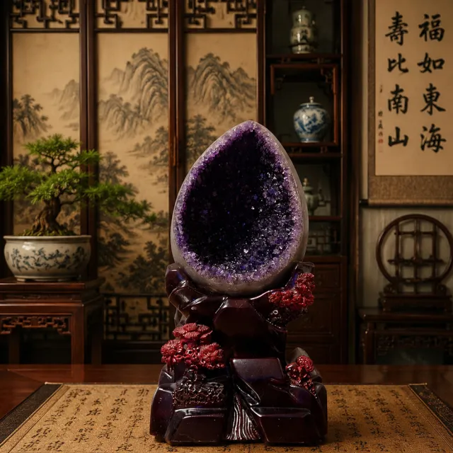 【桃花源創意工坊】烏拉圭紫水晶恐龍蛋擺件
