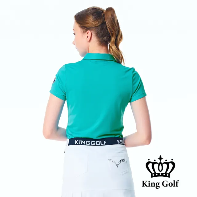 【KING GOLF】網路限定款-女款素色迷彩撞色領logo印花POLO衫/高爾夫球衫-綠色