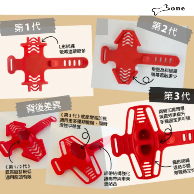 【Bone 蹦克】單車手機龍頭綁3｜ Bike Tie Pro 3 -黑色 (自行車手機支架/手機架配件/環保矽膠/可水洗)