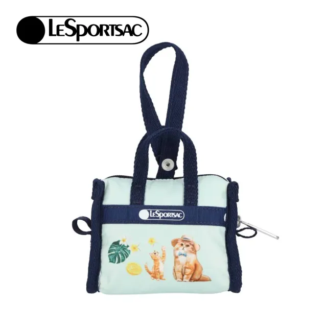 【Lesportsac】Micro Weekender Charm 小吊掛飾零錢包 收納袋(童趣草帽貓咪)