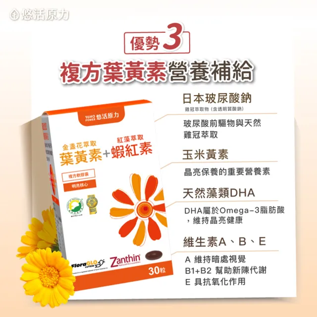 【悠活原力】全新升級 金盞花萃取葉黃素+紅藻萃取蝦紅素 複方軟膠囊(30mg/粒 30粒/瓶 升級版 父親節送禮)