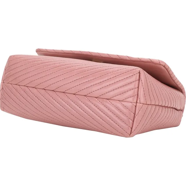 【TORY BURCH】Kira Moto牛皮斜紋鍊帶翻蓋包 斜背包-粉色