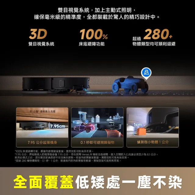 【Dreame 追覓科技】X60 Master AI藍光辨識超薄掃拖旗艦機（低矮版）AI藍光髒污檢測/7.95公分超薄機身