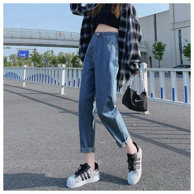 【ASister 小姊姊】現貨在庫★休閒褲☆水洗棉牛仔*梨形女子*顯瘦高腰單釦9分牛仔褲(6色 S-2XL)#AS1454