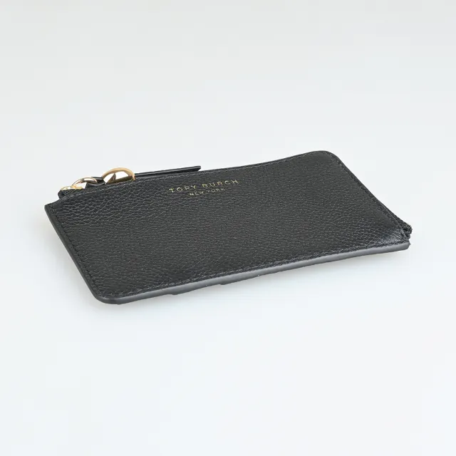 【TORY BURCH】TORY BURCH Romy經典燙金LOGO小牛皮4卡拉鍊零錢卡夾包(黑)