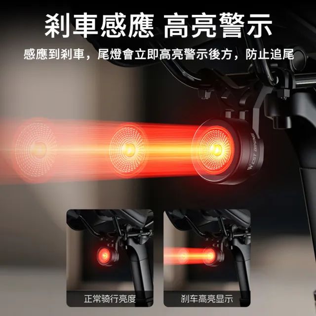 【MUAN】智能煞車感應磁吸自行車尾燈(單車警示燈/公路車登山車燈/夜騎安全燈/USB充電)