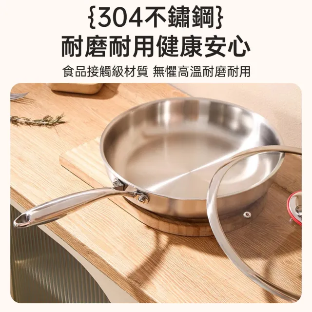 【ZHIPU 芝浦】30cm無蓋款不鏽鋼炒鍋 無塗層炒菜鍋 中式炒鍋不粘鍋平底鍋  (30cm無蓋款導熱均勻抗刮耐磨)