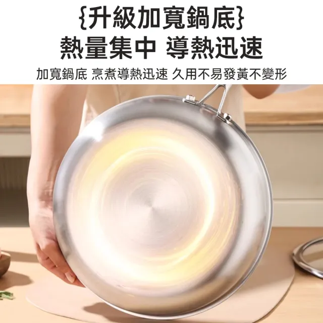 【ZHIPU 芝浦】30cm無蓋款不鏽鋼炒鍋 無塗層炒菜鍋 中式炒鍋不粘鍋平底鍋  (30cm無蓋款導熱均勻抗刮耐磨)