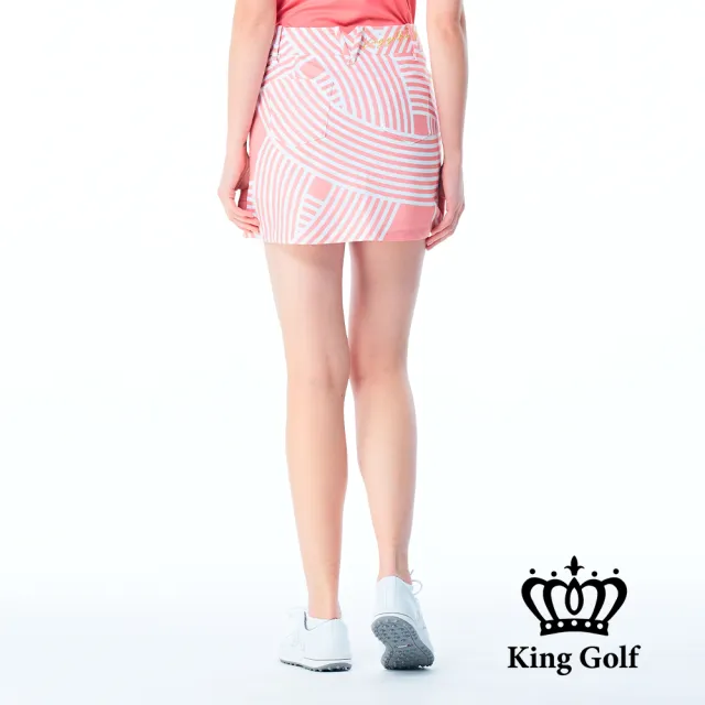 【KING GOLF】網路限定款-女款滿版纏繞條紋A LINE短裙/高爾夫球裙-粉色