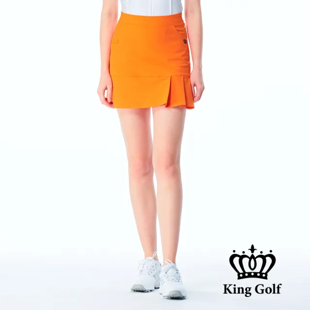 【KING GOLF】網路限定款-女款立體刺繡素面修身荷葉百褶A LINE短裙/高爾夫球裙-橘色