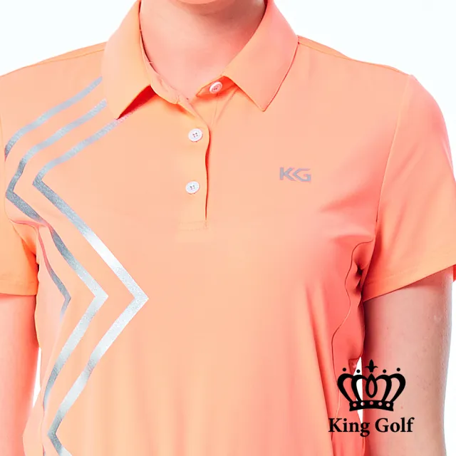 【KING GOLF】網路限定款-女款素色燙銀線條透氣POLO衫/高爾夫球衫-橘色