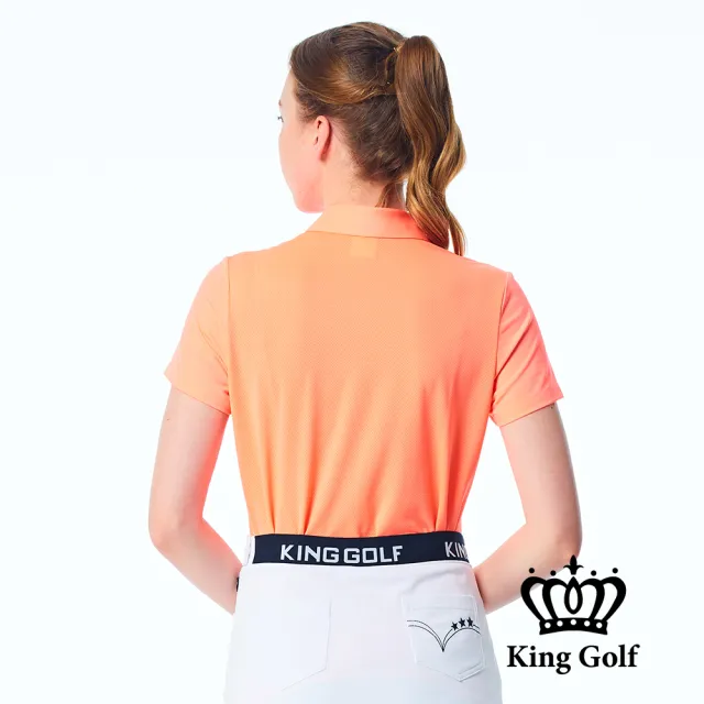 【KING GOLF】網路限定款-女款素色燙銀線條透氣POLO衫/高爾夫球衫-橘色