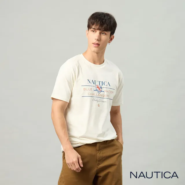 【NAUTICA】官方旗艦 男裝 徽章印花純棉短袖上衣-白色