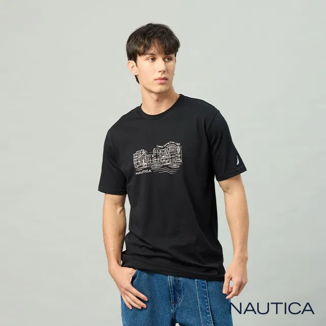 【NAUTICA】官方旗艦 男裝 都會建築線條純棉短袖上衣-黑色
