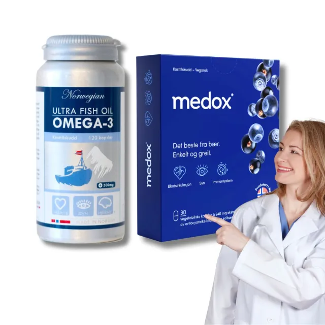 【Isbjorn 北極熊保健專家】頂級深海魚油膠囊一瓶+Medox藍莓花青素膠囊一盒(保健禮盒120顆/瓶+30顆/盒)