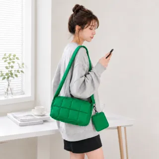 【EMMA SUE】雙11 斜背包 秋冬 尼龍包包 鋪棉 子母包 編織包包 包包 斜背包女 女生包包 女生側背