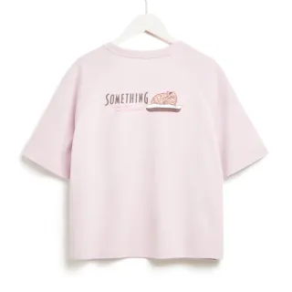 【SOMETHING】女裝 慵懶的貓短袖T恤(淡粉紅)
