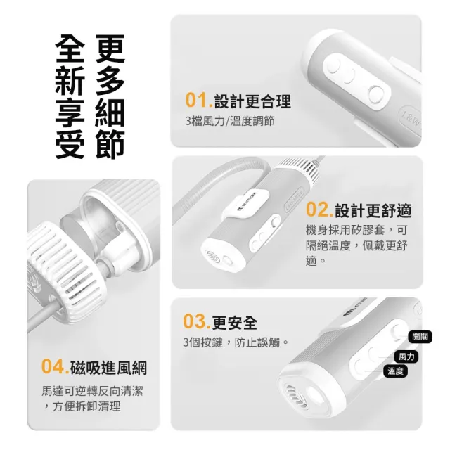 【mimax 米覓】三合一 掛脖吹水機 寵物吹水機 寵物吹風機(僅265g 3億負離子 寵物烘乾 手持 支架 掛脖 多用)