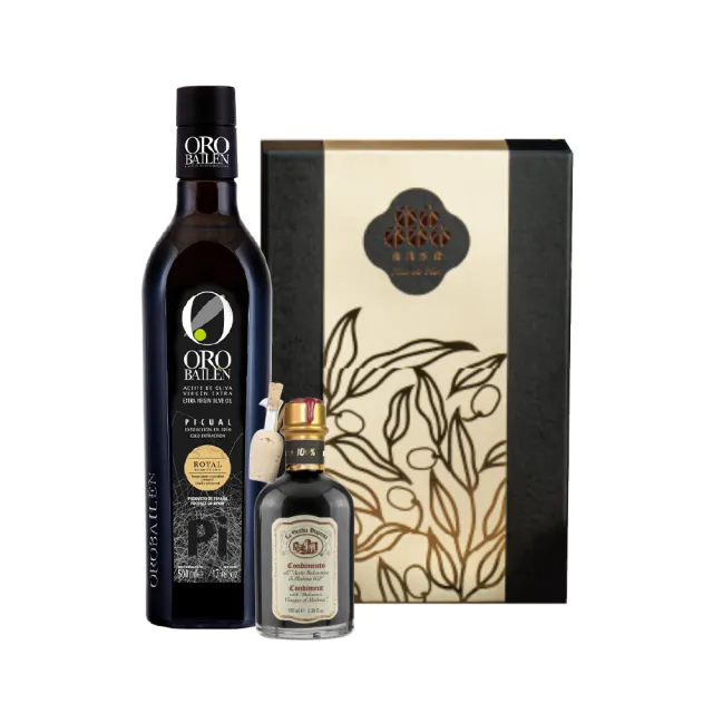 【Oro Bailen 皇嘉】皇家油醋禮盒 附精美提袋(特級冷壓初榨橄欖油500ml+巴薩米克醋十年100ml)