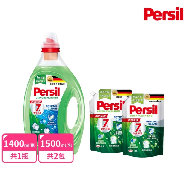 【Persil】濃縮深層效解洗衣精1.4L+補充包1.5Lx2包(護色薰衣草/強效去污/室內晾衣)