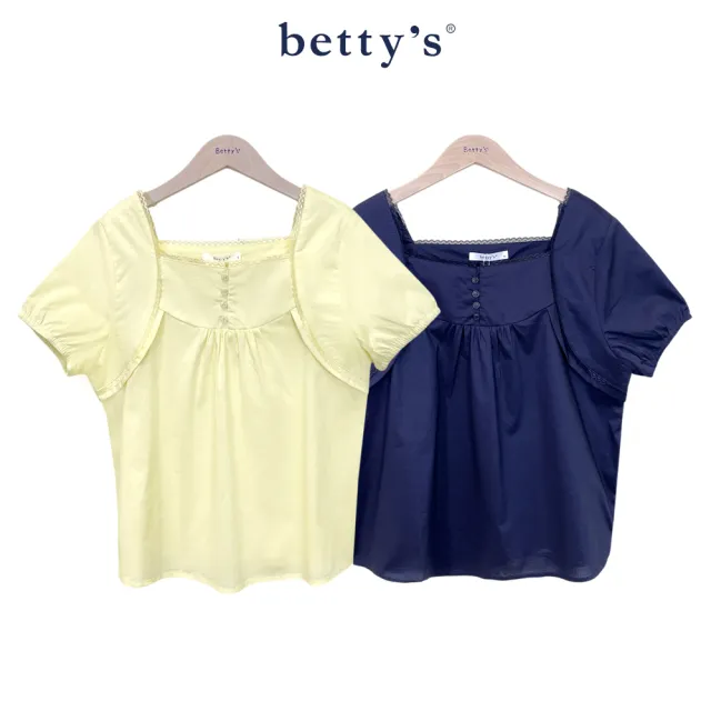 【betty’s 貝蒂思】甜美方領短袖滾蕾絲上衣(共二色)