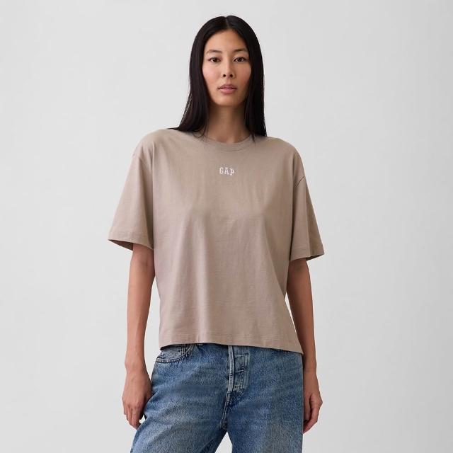 【GAP】寬鬆版型 Gap LOGO 長版T恤-鵪鶉灰(899175)