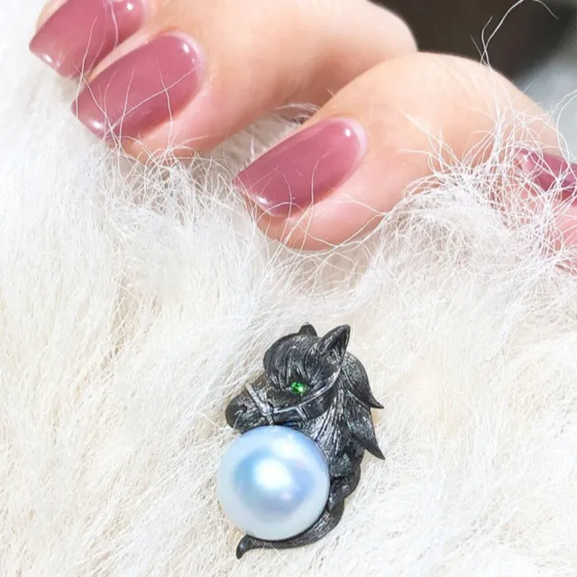 月輝珠寶 11-12mm 頂級南洋澳白海水珍珠 18K黑金鑽石吊墜 黑馬設計 手工拉絲工藝 生肖系列