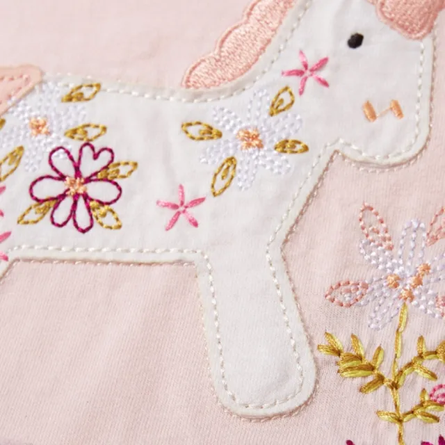【橘魔法】獨角獸貼布花花紗裙洋裝 女童 兒童 童裝 短袖洋裝 連身裙 連衣裙