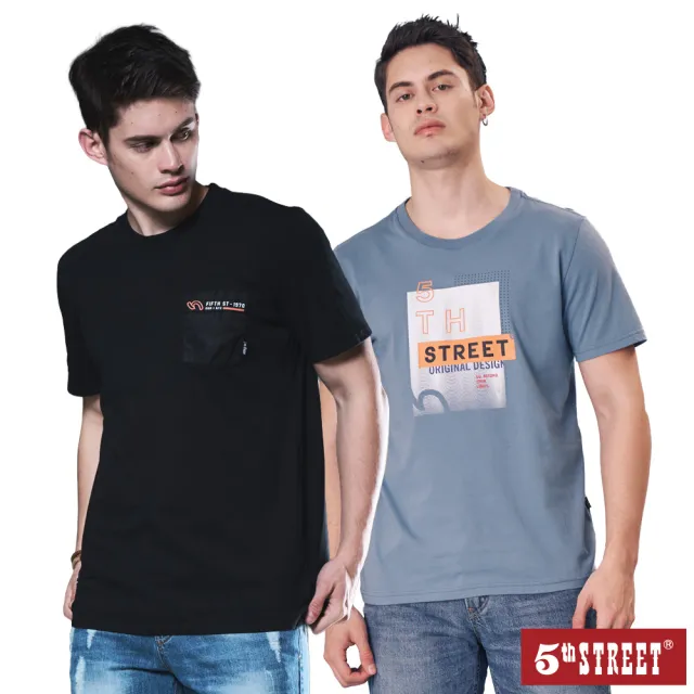 【5th STREET】男裝 女裝 短t 短袖 上衣 t恤 TEE logo 圖案 經典 黑色 藍色 白色(多款任選)