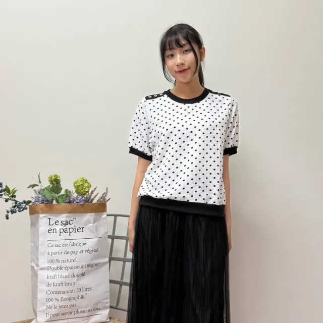 【Hana Mokuba】花木馬日系女裝側肩花釦點綴點點上衣