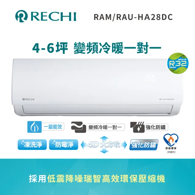 【RECHI 瑞智】4-6坪 2.8KW 一級冷暖變頻空調(RAM-HA28DC/RAU-HA28DC)