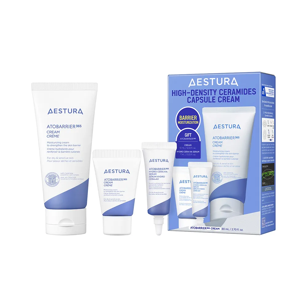 【AESTURA 璦絲特蘭】每日保濕柔護屏障修護霜限定套盒(修護霜80ml+10ml+精華液7ml)