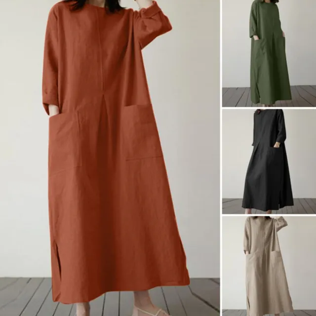 【巴黎精品】現貨+預購 亞麻棉麻連身裙洋裝連衣裙大尺碼女裝(日系簡約素色圓領無袖長裙女裙子3款b1a57 A)