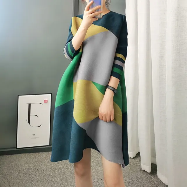 【巴黎精品】現貨+預購 三宅風皺褶衣連身裙壓褶洋裝大尺碼女裝連衣裙(時尚無袖背心女裙子3款b1a63 C)