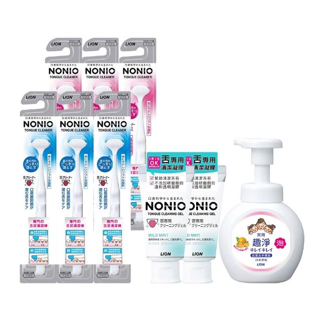 【LION 獅王】618限定★NONIO終結口氣舌苔清潔棒6入 贈舌苔清潔凝膠2入組(舌苔棒x6+凝膠45gx2)