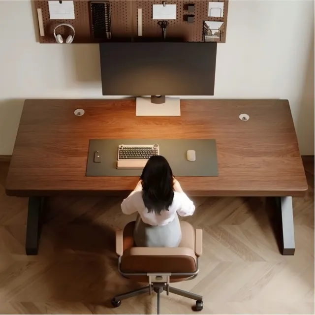 工業風實木芯電腦桌（80×50cm K 型雙橫樑遊戲桌 防刮免漆書桌）