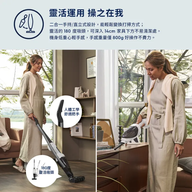 【Electrolux 伊萊克斯】700系列 吸塵濕拖三合一直立濕拖吸塵器(EFS71425WH 珍珠白)