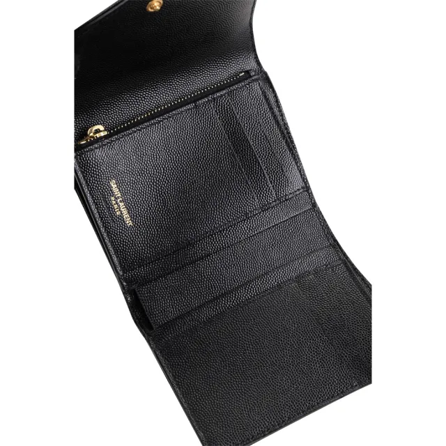 【YSL】Saint Laurent MONOGRAM 魚子醬牛皮三折短夾-黑色