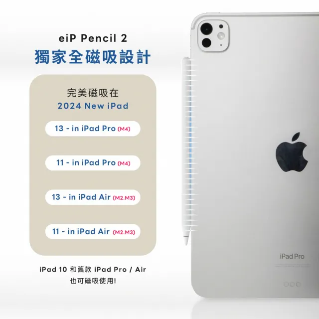 【eiP】Pencil 2 全磁吸 iPad觸控筆(適用 iPad 10/ 11 A16/ Air 7.6.5.4/ Pro 11吋 13吋/M4/M5)